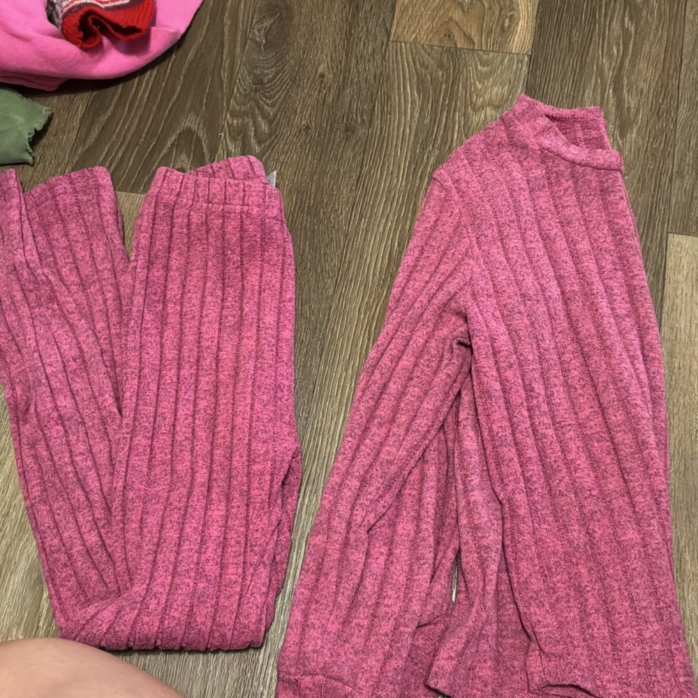 Cozy Ribbed Pink Lounge Set - Soft Knit Top & Pants